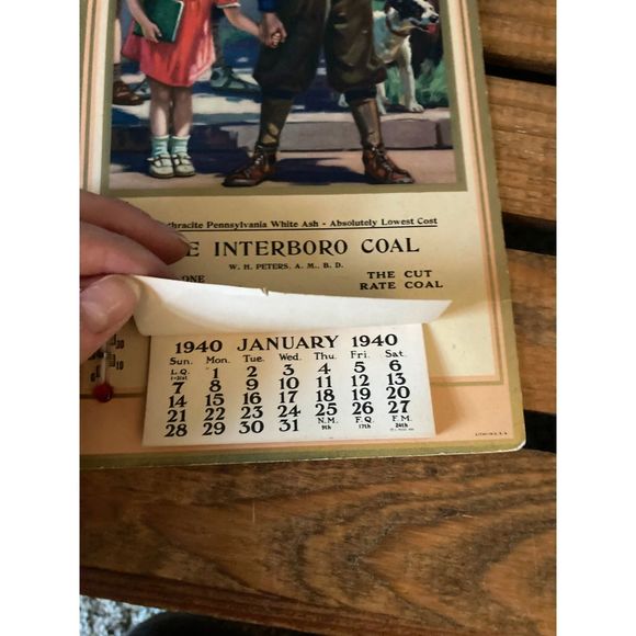 Vintage Rare Find The Interboro Coal 1940 full calendar with thermometer - Picture 2 of 4